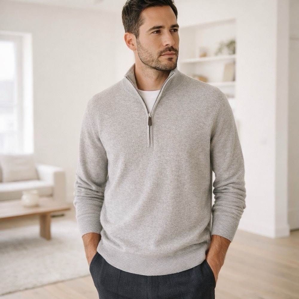 NAADAM 100% Cashmere Quarter Zip Sweater Gray Men's XL $195